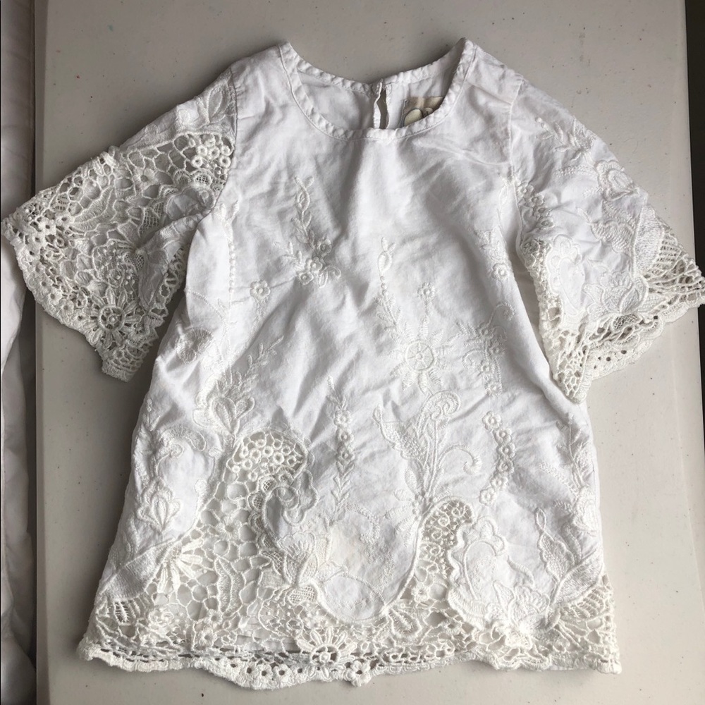 [Peek] Baby Girl Open Lace White Dress Embroidered